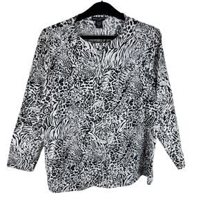 Anne Carson 100% Linen Leopard Print Full Zip Lightweight Jacket Size 1X